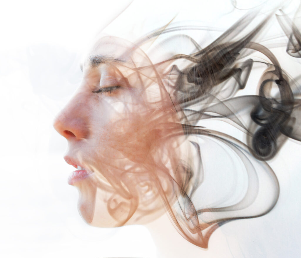 Double,Exposure,Portrait,Of,A,Young,Fair-skinned,Woman,And,A